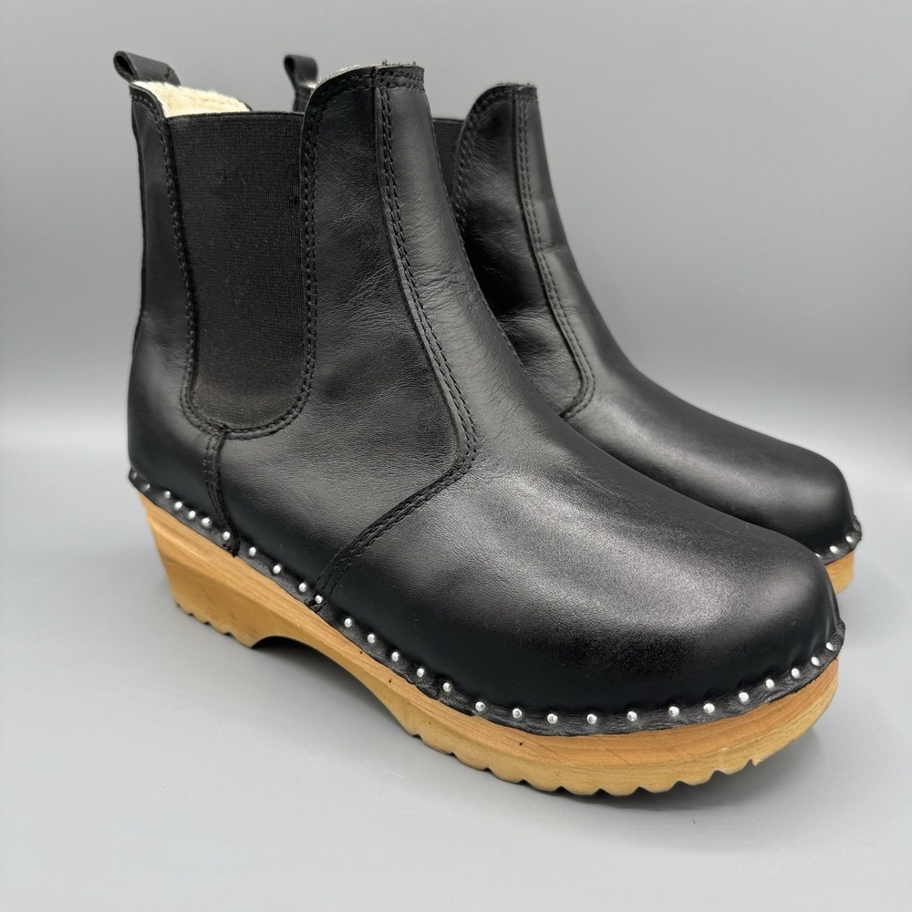 Troentorp Rockwell Shearling Black Leather Slip On Clog Boots 37/7-7.5 - Picture 10 of 10